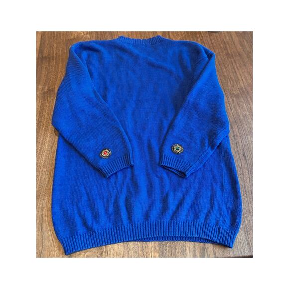 Vintage Women's Sweater, Imports Blue Gold 90s,‎ Beaded Sweater Granny Small - Picture 4 of 7